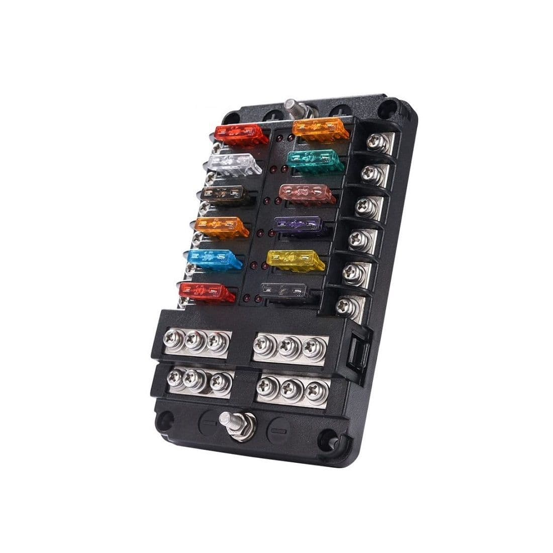 12-Way Fuse Box with LED Indicators & Negative Bus – 12-24V 120A Marine Grade
